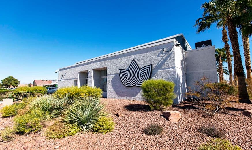 Zen Leaf Cannabis Dispensaries in Las Vegas on Flamingo Street - Exterior Logo Mark on wall